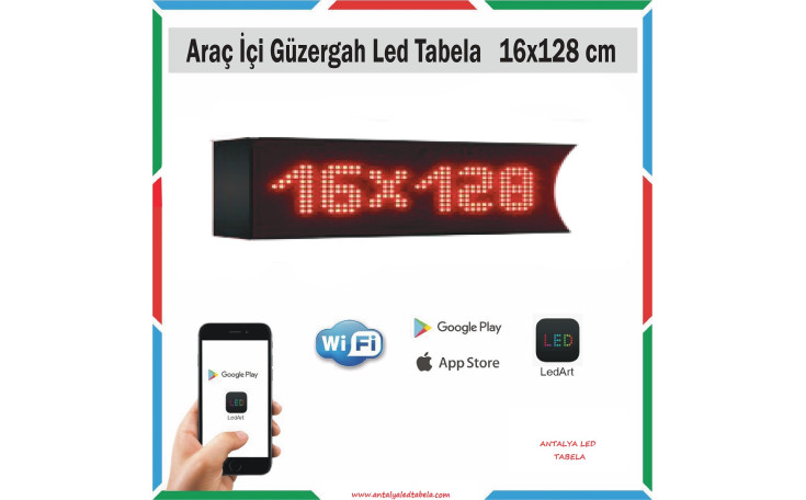 16x128 cm Kırmızı Araç İçi Güzergah Led Tabela Kayan Yazı