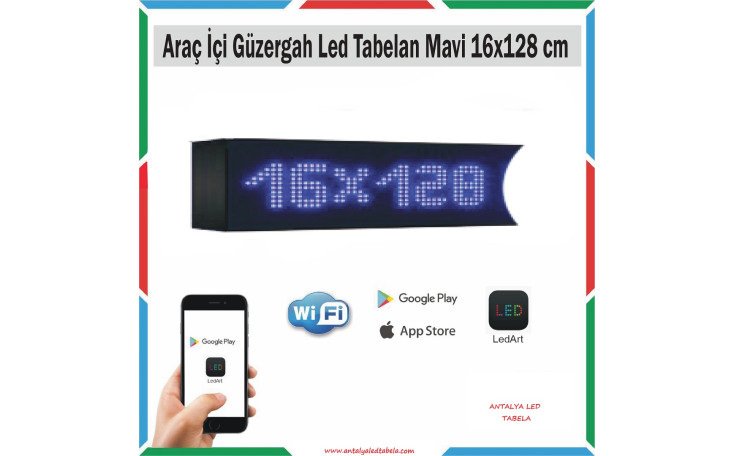 16x128 cm Mavi Araç İçi Güzergah Led Tabela Kayan Yazı