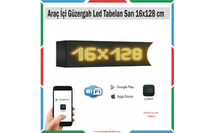 16x128 cm Sarı Araç İçi Güzergah Led Tabela Kayan Yazı