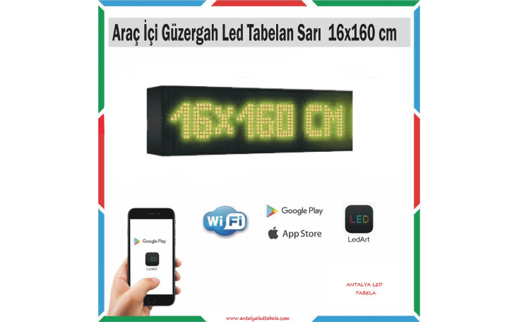 16x160 cm Sarı Araç İçi Güzergah Led Tabela Kayan Yazı