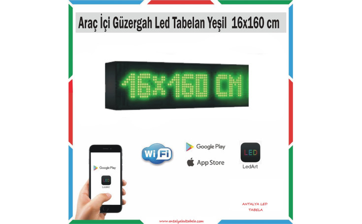 16x160 cm Yeşil Araç İçi Güzergah Led Tabela Kayan Yazı