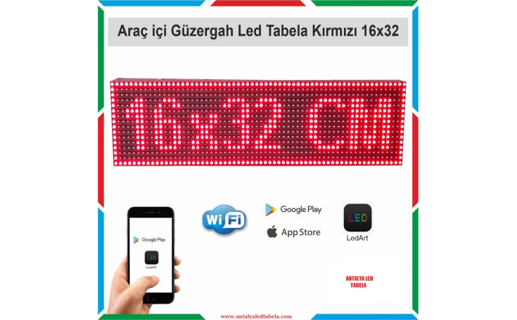 16x32 cm Kırmızı Araç İçi Güzergah Led Tabela Kayan Yazı