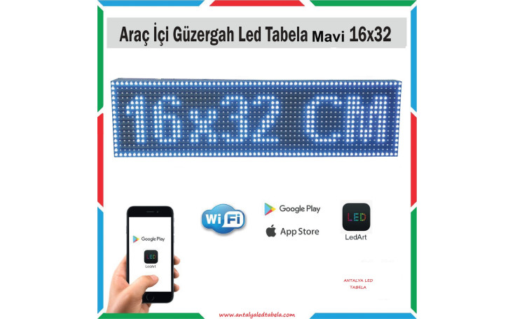 16x32 cm Mavi Araç İçi Güzergah Led Tabela Kayan Yazı