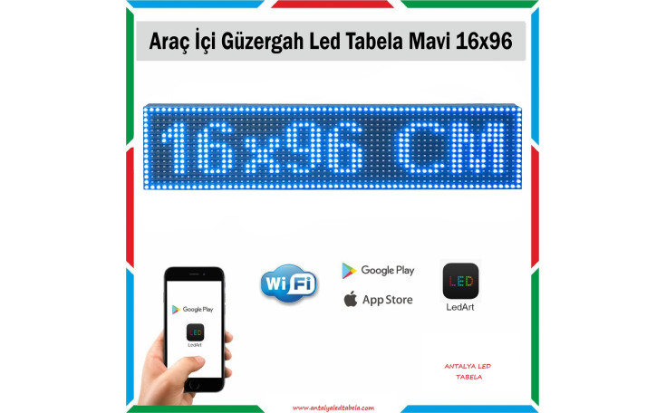 16x96 cm Mavi Renk Araç İçi Güzergah Led Tabela Kayan Yazı
