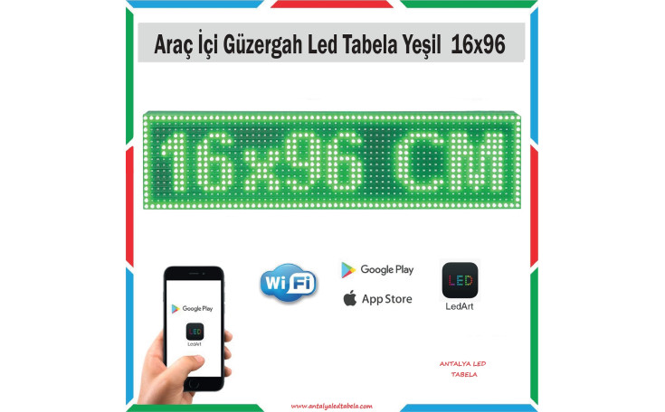 16x96 cm Yeşil Renk Araç İçi Güzergah Led Tabela Kayan Yazı